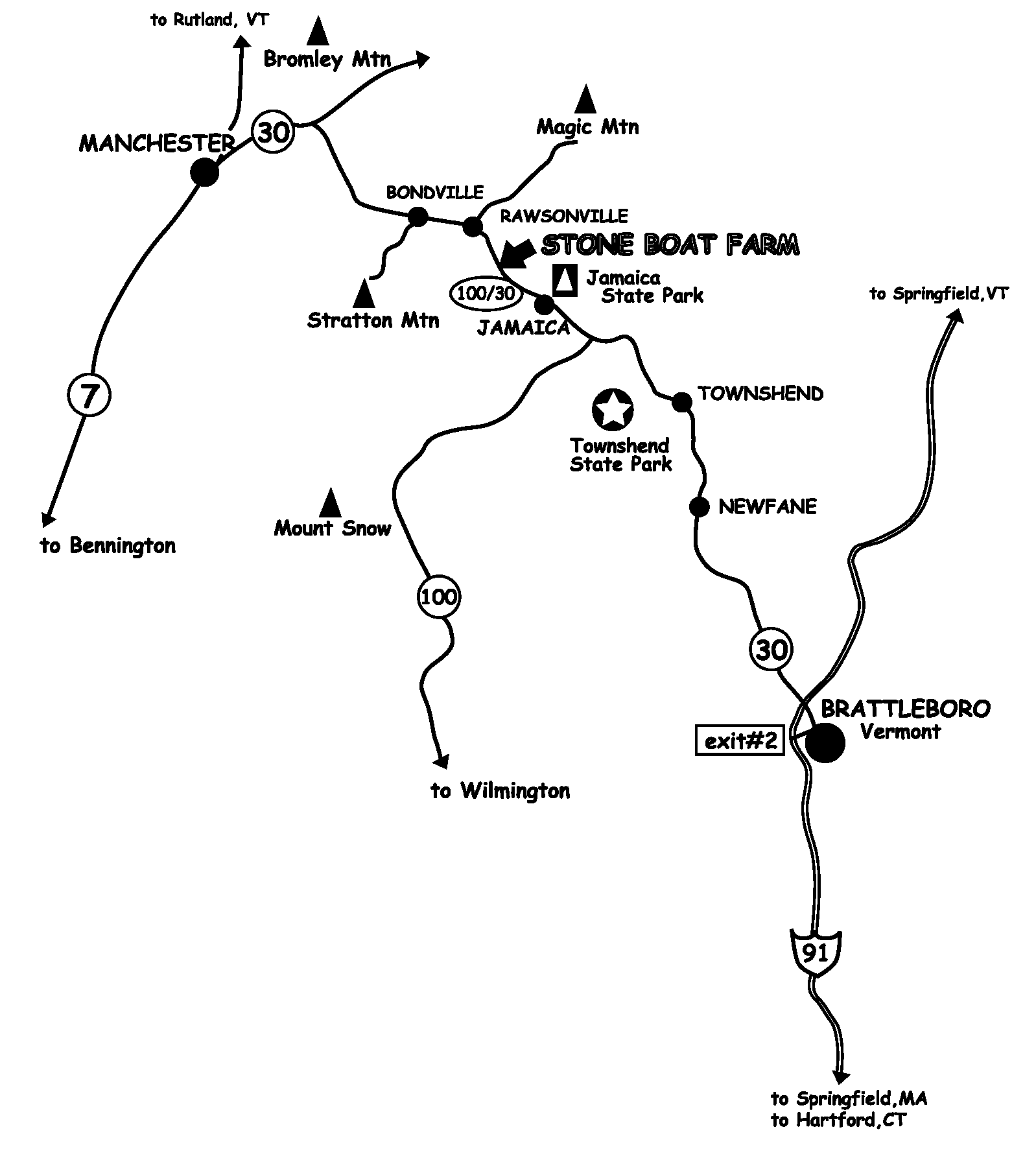 Map to Stone Boat Farm, Green Mountains, Jamaica, VT